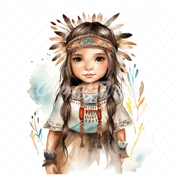20 High-Quality Native American Girl Clipart - Native american digital watercolor JPG instant download for commercial use - Digital download
