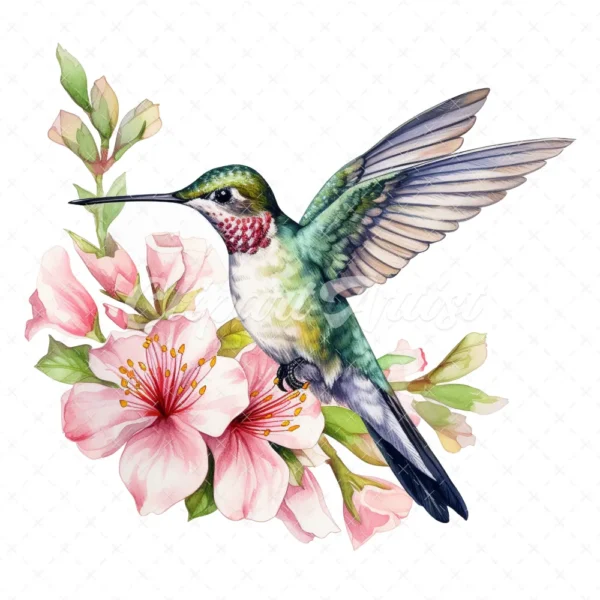 19 High-Quality Floral Hummingbird Clipart - Hummingbird digital watercolor JPG instant download for commercial use - Digital download