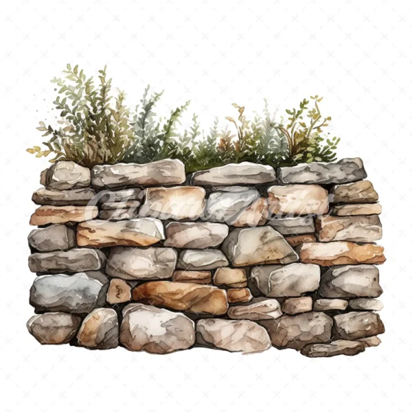 20 High-Quality Rustic Stone Wall Clipart - Rustic stone wall digital watercolor JPG instant download for commercial use - Digital download