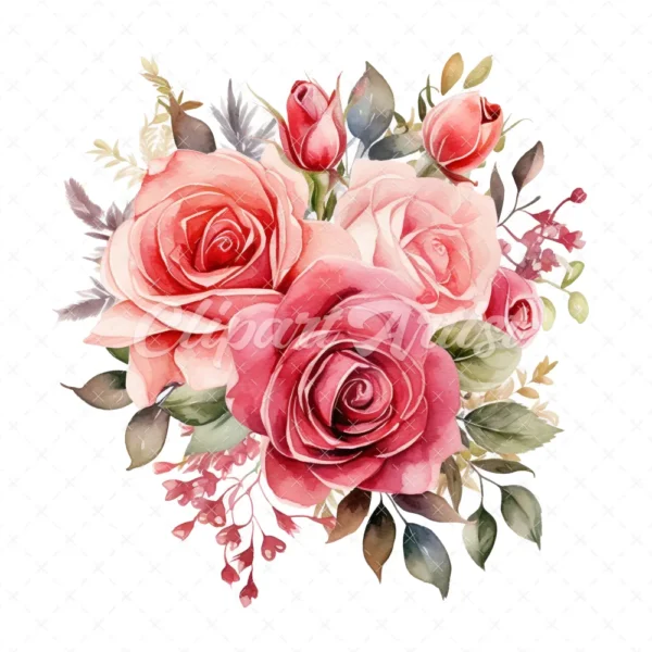 20 High-Quality Rose Bouquet Clipart - Rose bouquet digital watercolor JPG instant download for commercial use - Digital download