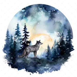 20 High-Quality Night Wolf Clipart - Night wolf digital watercolor JPG instant download for commercial use - Digital download