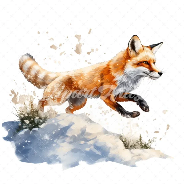 19 High-Quality Pouncing Fox Clipart - Pouncing fox digital watercolor JPG instant download for commercial use - Digital download