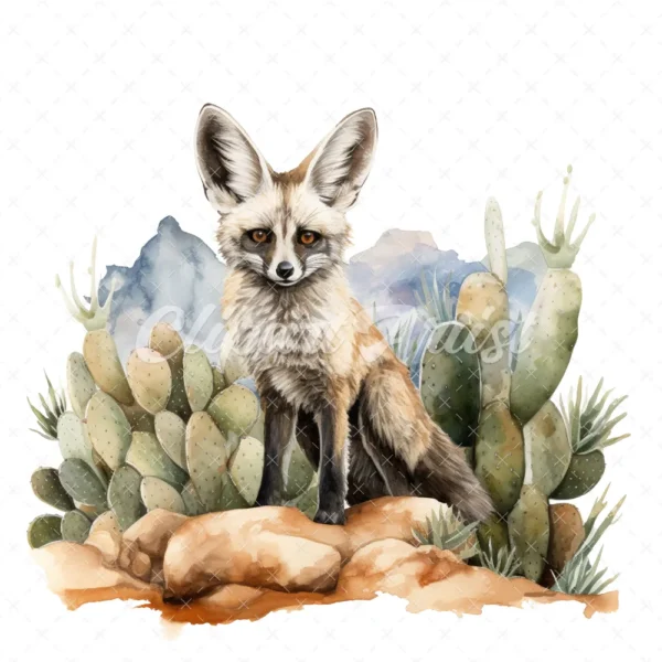 19 High-Quality Bat Eared Fox Clipart - Bat eared fox digital watercolor JPG instant download for commercial use - Digital download
