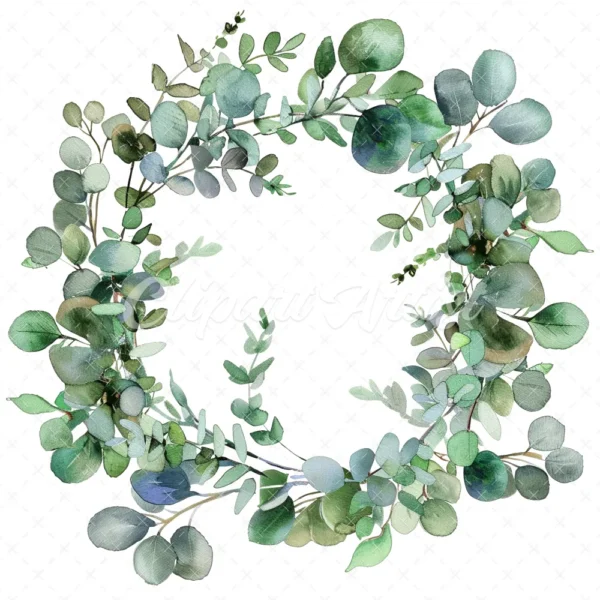 20 High-Quality Eucalyptus Wreath Clipart - Eucalyptus wreath digital watercolor JPG instant download for commercial use - Digital download