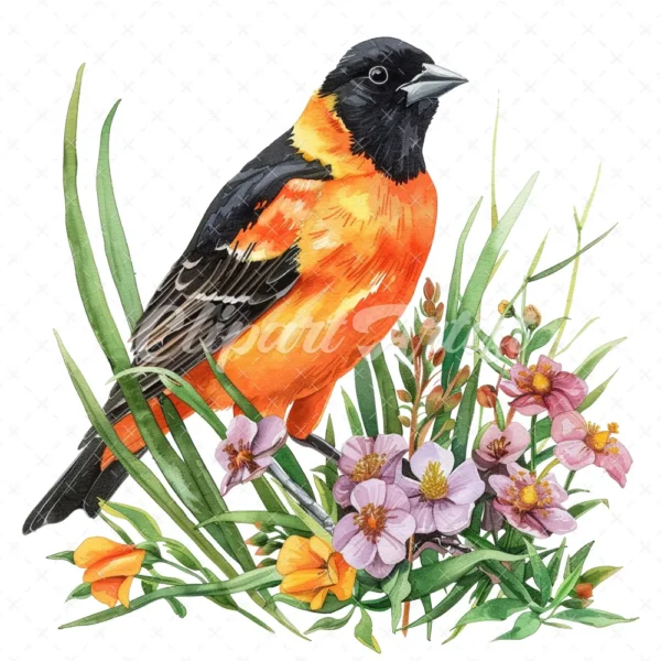 19 High-Quality Baltimore Oriole Clipart - Baltimore oriole digital watercolor JPG instant download for commercial use - Digital download
