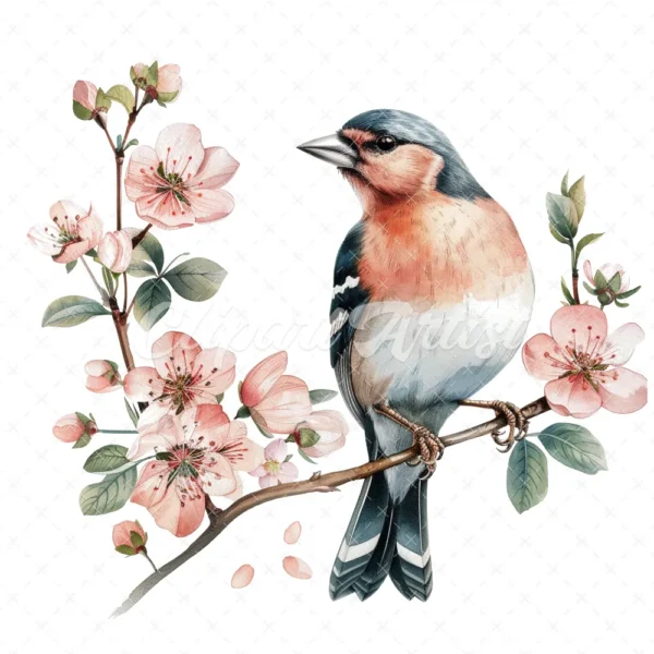 20 High-Quality Chaffinch Flower Clipart - Chaffinch flower digital watercolor JPG instant download for commercial use - Digital download
