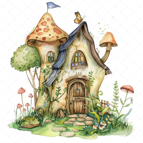 20 High-Quality Little Fairy House Clipart - Fairy house digital watercolor JPG instant download for commercial use - Digital download