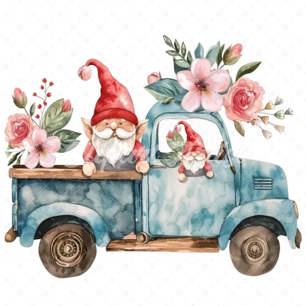 19 High-Quality Gnomes in Pickup Truck Clipart - Gnomes pickup digital watercolor JPG instant download for commercial use - Digital download
