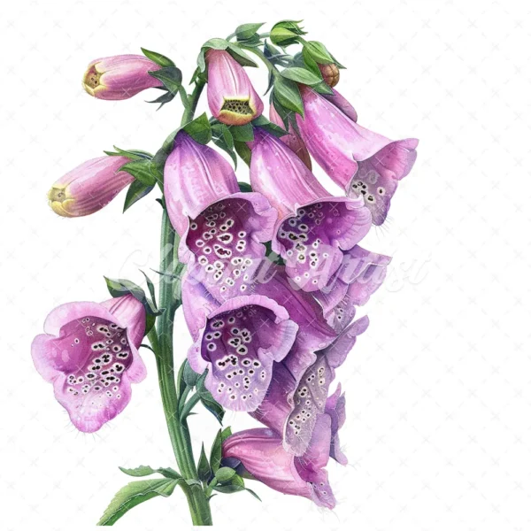 18 High-Quality Foxglove Clipart - Foxglove flowers digital watercolor JPG instant download for commercial use - Digital download
