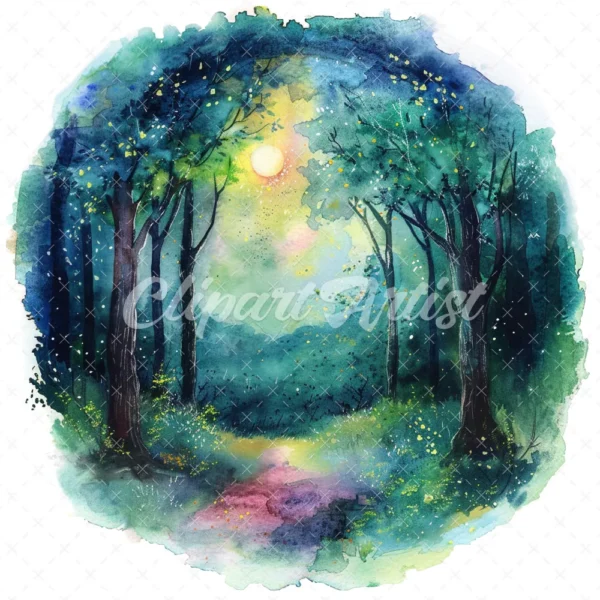 20 High-Quality Enchanted Fairy Forest Clipart - Fairy forest digital watercolor JPG instant download for commercial use - Digital download