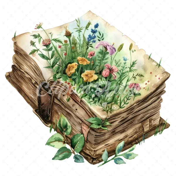 20 High-Quality Forgotten Book Clipart - Forgotten book digital watercolor JPG instant download for commercial use - Digital download