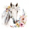 20 High-Quality White Floral Horse Clipart - White horse digital watercolor JPG instant download for commercial use - Digital download