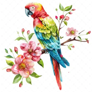 20 High-Quality Colorful Parrot Clipart - Colorful parrot digital watercolor JPG instant download for commercial use - Digital download