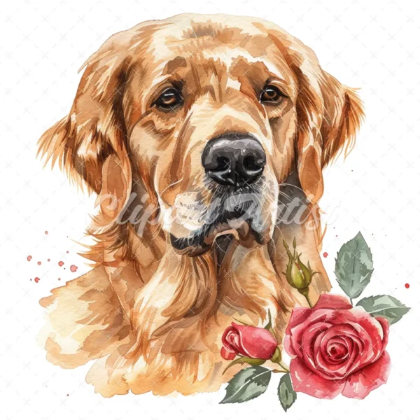 20 High-Quality Golden Retriever Clipart - Golden retriever digital watercolor JPG instant download for commercial use - Digital download