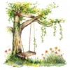 18 High-Quality Tree Swings Clipart - Tree swings digital watercolor JPG instant download for commercial use - Digital download