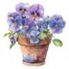 20 High-Quality Pot of Pansies Clipart - Pot of pansies digital watercolor JPG instant download for commercial use - Digital download
