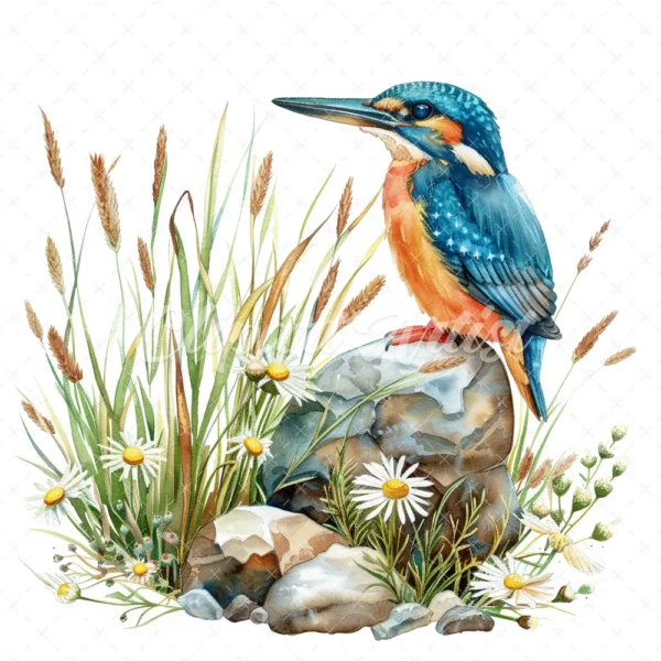 20 High-Quality Floral Kingfisher Clipart - Floral kingfisher digital watercolor JPG instant download for commercial use - Digital download