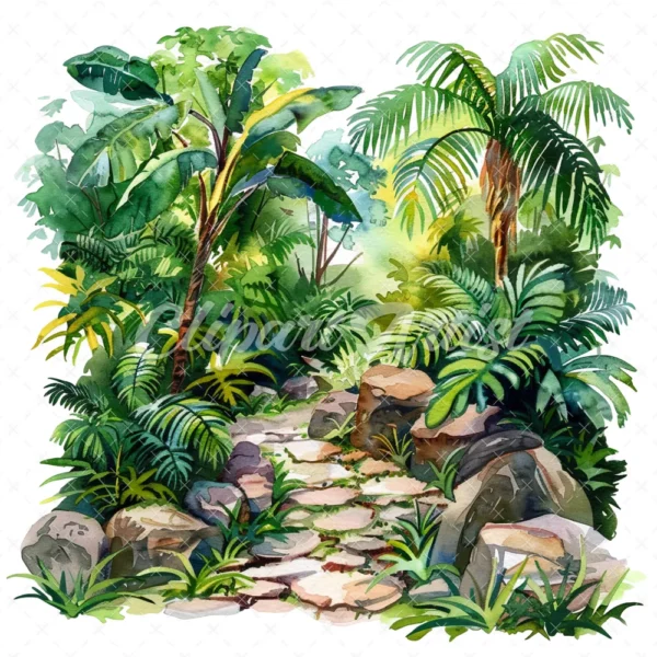 20 High-Quality Jungle Rocky Path Clipart - Jungle rocky path digital watercolor JPG instant download for commercial use - Digital download