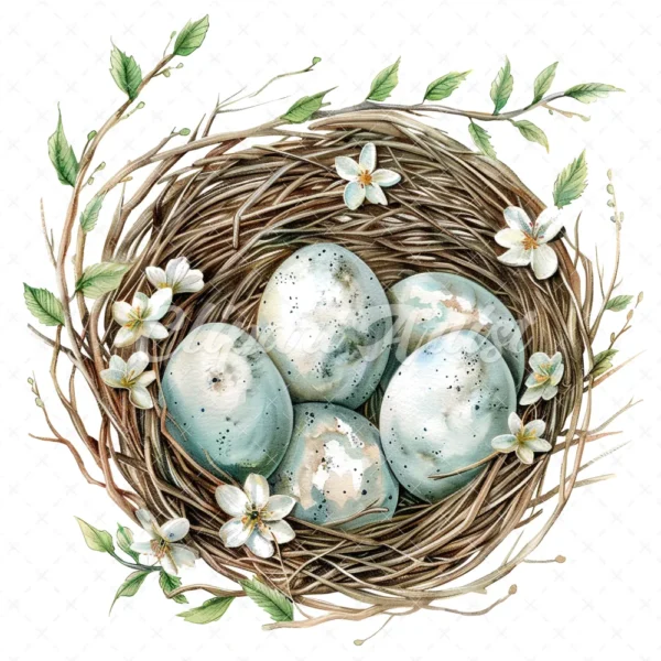 20 High-Quality Floral Bird Nest Clipart - Floral bird nest digital watercolor JPG instant download for commercial use - Digital download