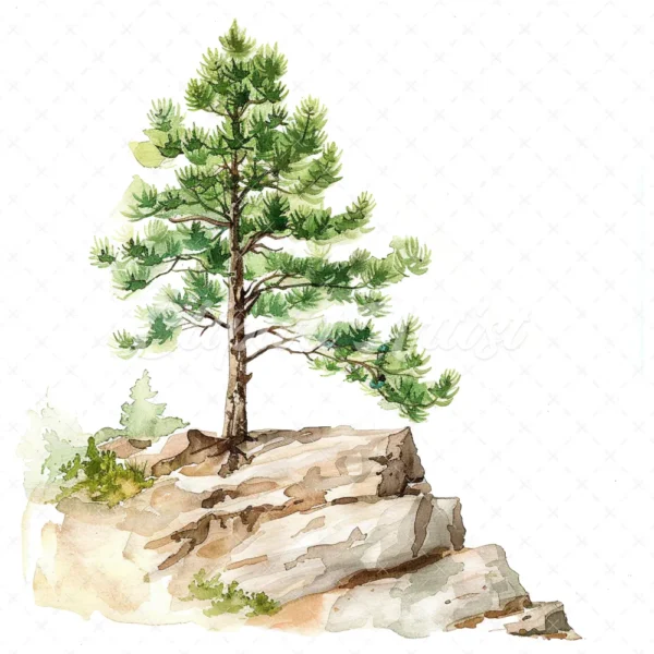 20 High-Quality Pine Trees on Cliff Clipart - Pine trees on cliff watercolor JPG instant download for commercial use - Digital download