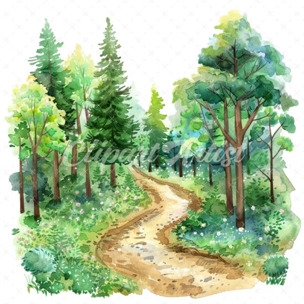 20 High-Quality Forest Trail Clipart - Forest trail landscape watercolor JPG instant download for commercial use - Digital download