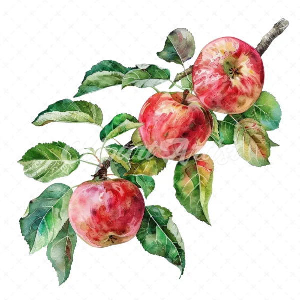 20 High-Quality Apple Branch Clipart - Apple branch watercolor JPG instant download for commercial use - Digital download