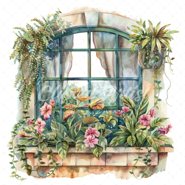 20 High-Quality Victorian Windows Set-1 Clipart - Victorian windows watercolor JPG instant download for commercial use - Digital download