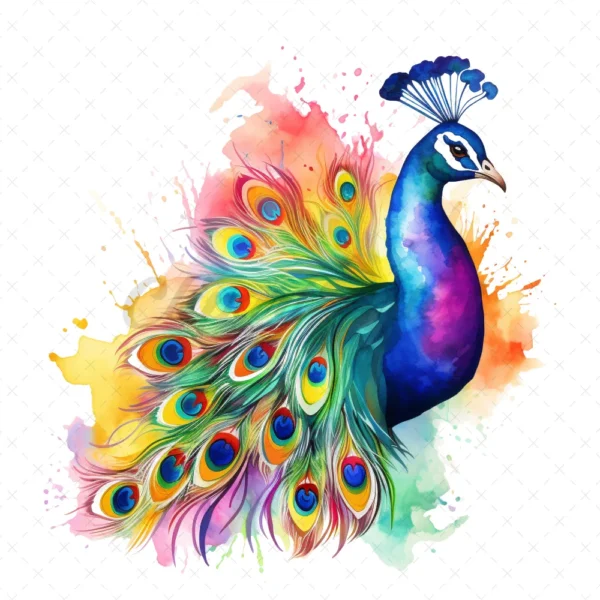 20 High-Quality Rainbow Peacock Clipart - Peacock digital watercolor JPG instant download for commercial use - Digital download
