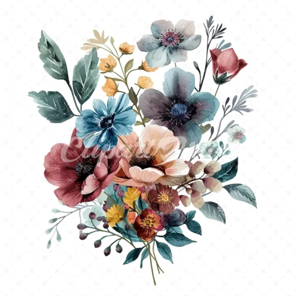 20 High-Quality Bouquet of Flowers Clipart - Bouquet of flower digital watercolor JPG instant download for commercial use - Digital download
