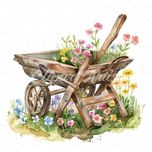 20 High-Quality Rustic Wheelbarrow Clipart - Wheelbarrow digital watercolor JPG instant download for commercial use - Digital download