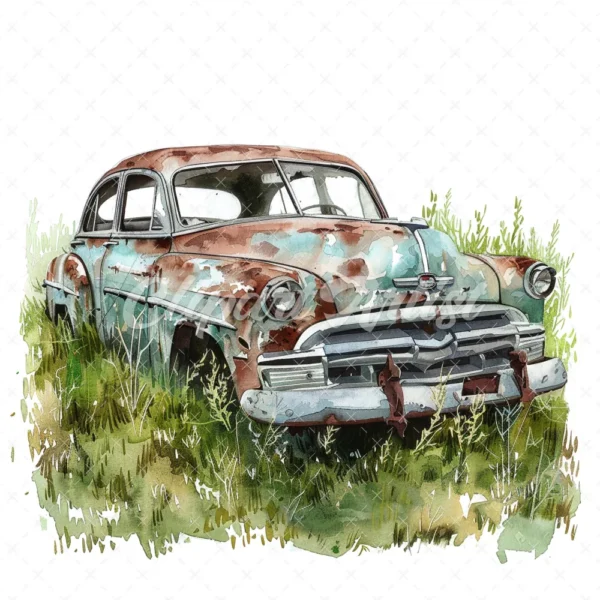 20 High-Quality Abandoned Cars Clipart - Abandoned cars digital watercolor JPG instant download for commercial use - Digital download