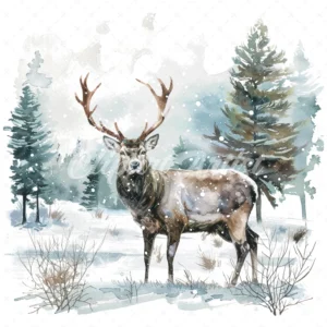 20 High-Quality Winter Stag Clipart - Winter stag digital watercolor JPG instant download for commercial use - Digital download
