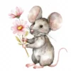 19 High-Quality Cute Mouse Clipart - Cute mouse with flower digital watercolor JPG instant download for commercial use - Digital download