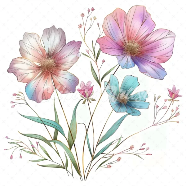 19 High-Quality Wild Flower Clipart - Colorful wild flower digital watercolor JPG instant download for commercial use - Digital download