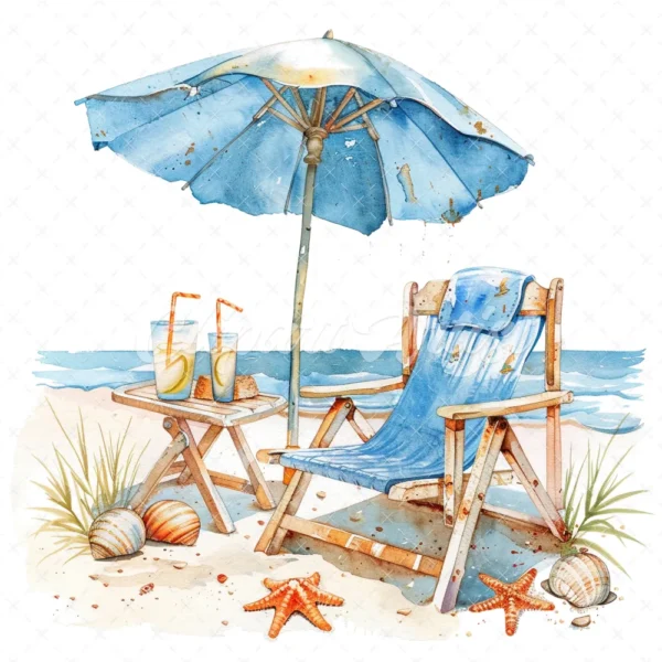 20 High-Quality Beach Set Clipart - Beach set digital watercolor JPG instant download for commercial use - Digital download