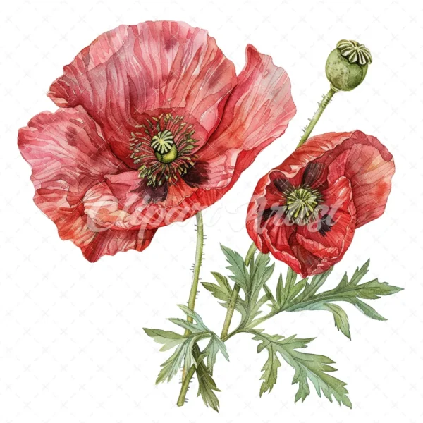 20 High-Quality Oriental Poppy Flower Clipart - Oriental poppy digital watercolor JPG instant download for commercial use - Digital download