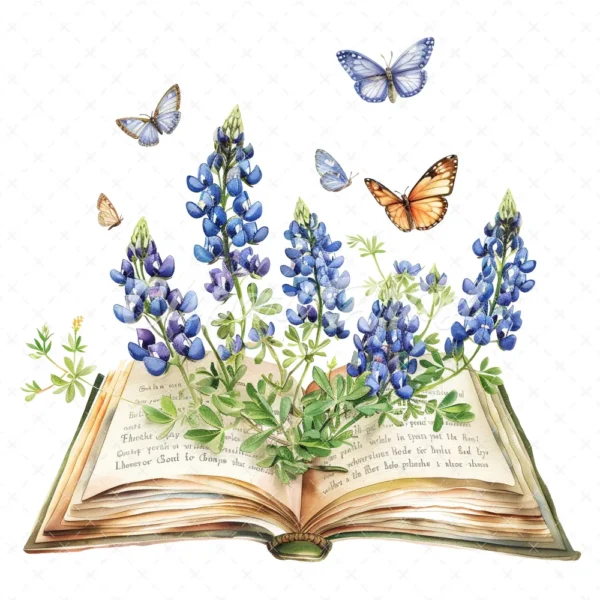 21 High-Quality Bluebonnet Floral Book Clipart - Floral book digital watercolor JPG instant download for commercial use - Digital download