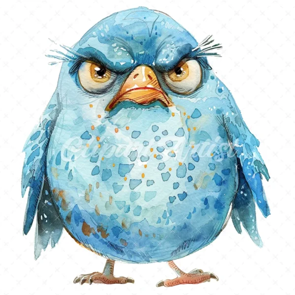 21 High-Quality Cute Grumpy Birds Clipart - Cute grumpy birds digital watercolor JPG instant download for commercial use - Digital download