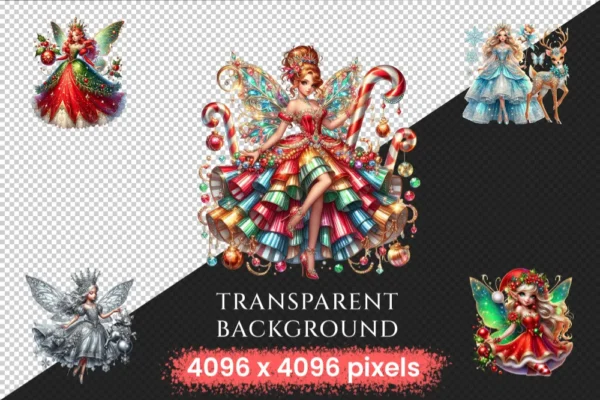 Christmas Fairies PNG Clipart Collection - 25 PNG, Festive fairy graphics png, Holiday magic illustrations, Commercial use, Digital download