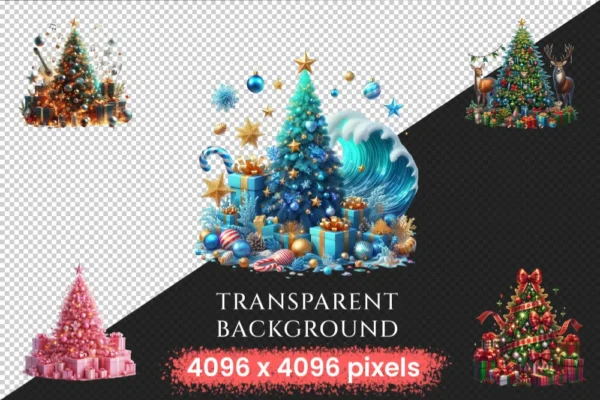 Christmas Trees PNG Clipart Collection - 28 PNG, Festive tree graphics, Seasonal holiday illustrations, Commercial use, Digital download
