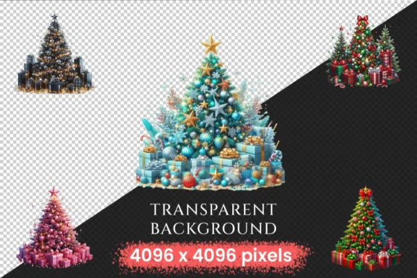 Christmas Trees (P-2) PNG Clipart Collection - 28 PNG, Festive tree images, Seasonal holiday illustrations, Commercial use, Digital download