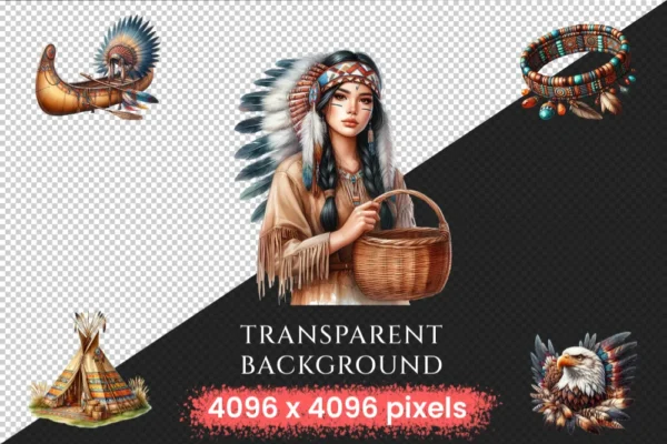 Native America (P-2) PNG Clipart Collection - 57 PNG, Cultural illustrations, Traditional graphics, Commercial use, Digital download