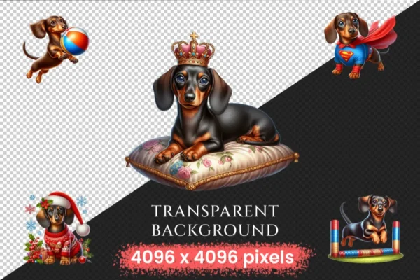 Dachshund PNG Clipart Collection - 28 PNG, Lovable puppy illustrations, Charming dog pet graphics, Commercial use, Digital download
