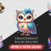 Owls (P-3) PNG Clipart Collection - 35 PNG, Charming owl illustrations, Forest creature printables, Commercial use, Digital download