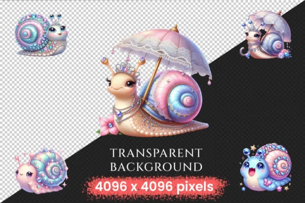 Jewelry Snails (P-2) PNG Clipart Collection - 36 PNG, Charming snail graphics, Jewel inspired printables, Commercial use, Digital download