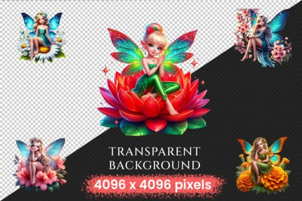 Floral Fairies PNG Clipart Collection - 30 PNG, Magical fairy graphics, Floral themed printables, Commercial use, Digital download