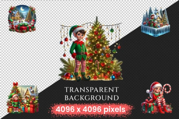 Christmas Elves PNG Clipart Collection - 37 PNG, Holiday elf illustrations, Festive season printables, Commercial use, Digital download
