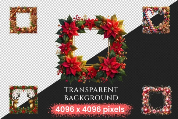 Christmas Frames PNG Clipart Collection - 30 PNG, Festive frame graphics, Holiday borders printable, Commercial use, Digital download