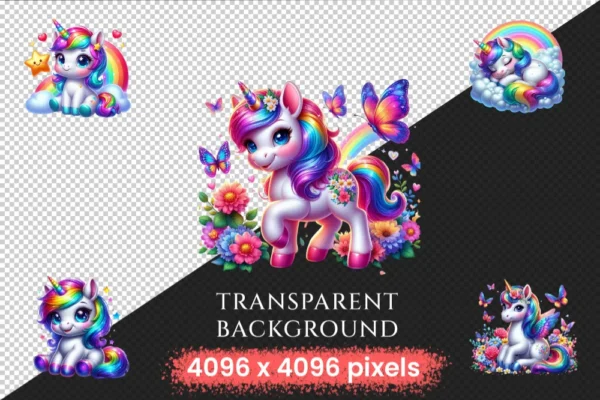 Unicorns PNG Clipart Collection - 26 PNG, Whimsical unicorn graphics, Fairytale inspired printables, Commercial use, Digital download