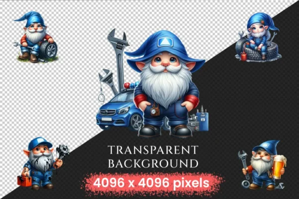 Mechanic Gnomes PNG Clipart Collection - 30 PNG, Cute gnome graphics, Car mechanic gnome printables, Commercial use, Digital download